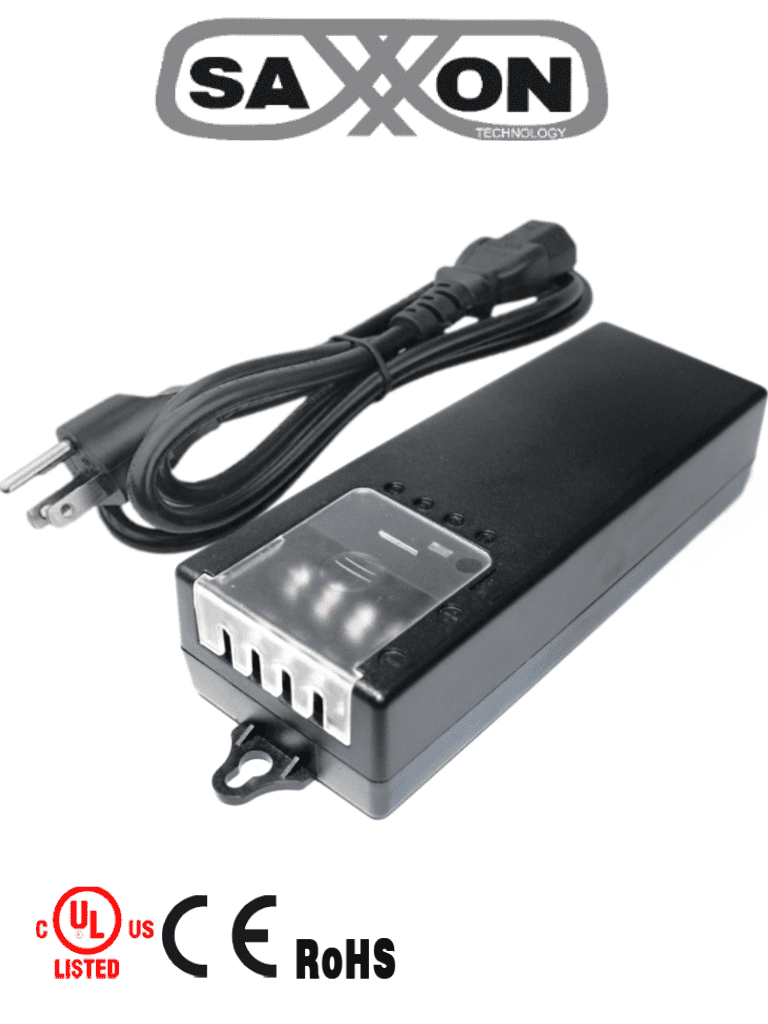 SAXXON PSU1250D4D - Fuente de Poder de Poder de 4 Canales 12 Vcc 5 Amperes/ 1.25 Amper por Canal/ Color Negro/ Entrada 100 V ca - 240 V ca/ Con Protección de Descargas/ SAXXON PSU1250D4D - Fuente de Poder de Poder de 4 Canales 12 Vcc 5 Amperes/ 1.25 Amper por Canal/ Color Negro/ Entrada 100 V ca - 240 V ca/ Con Protección de Descargas/